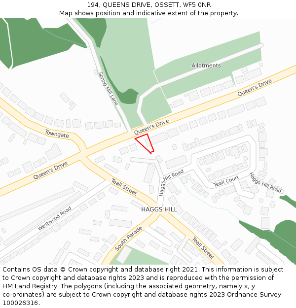 194, QUEENS DRIVE, OSSETT, WF5 0NR: Location map and indicative extent of plot