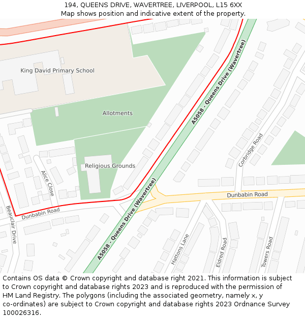 194, QUEENS DRIVE, WAVERTREE, LIVERPOOL, L15 6XX: Location map and indicative extent of plot