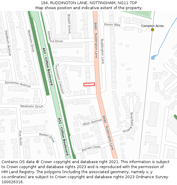 194, RUDDINGTON LANE, NOTTINGHAM, NG11 7DP: Location map and indicative extent of plot