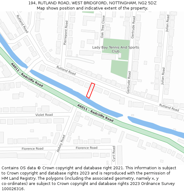 194, RUTLAND ROAD, WEST BRIDGFORD, NOTTINGHAM, NG2 5DZ: Location map and indicative extent of plot