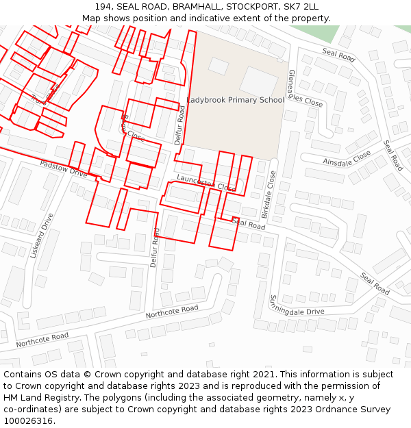 194, SEAL ROAD, BRAMHALL, STOCKPORT, SK7 2LL: Location map and indicative extent of plot
