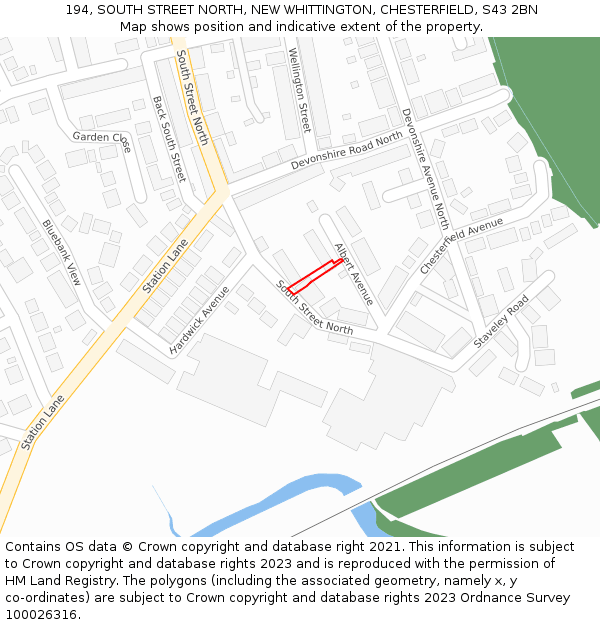 194, SOUTH STREET NORTH, NEW WHITTINGTON, CHESTERFIELD, S43 2BN: Location map and indicative extent of plot