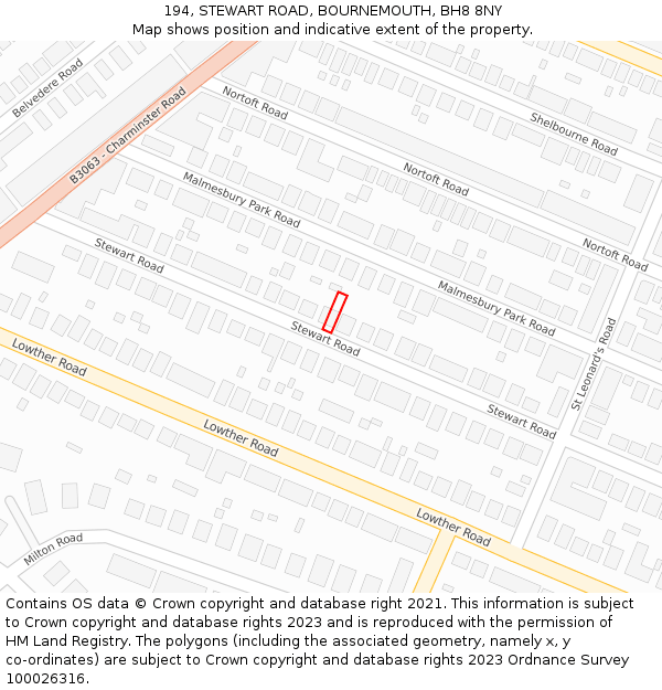 194, STEWART ROAD, BOURNEMOUTH, BH8 8NY: Location map and indicative extent of plot