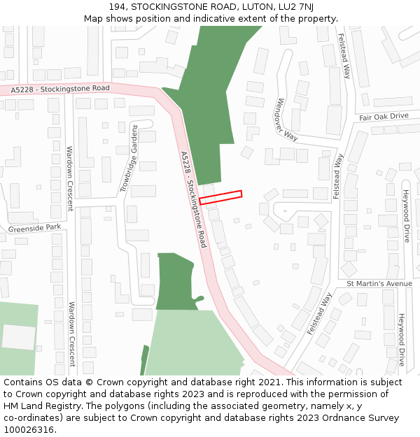 194, STOCKINGSTONE ROAD, LUTON, LU2 7NJ: Location map and indicative extent of plot