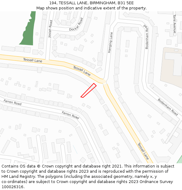 194, TESSALL LANE, BIRMINGHAM, B31 5EE: Location map and indicative extent of plot