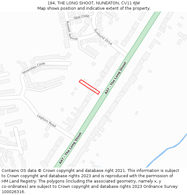 194, THE LONG SHOOT, NUNEATON, CV11 6JW: Location map and indicative extent of plot