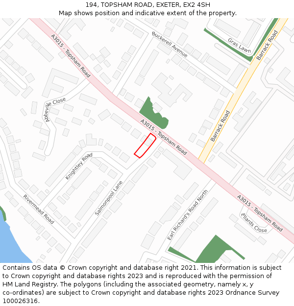 194, TOPSHAM ROAD, EXETER, EX2 4SH: Location map and indicative extent of plot
