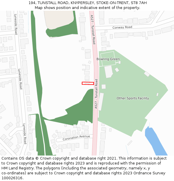 194, TUNSTALL ROAD, KNYPERSLEY, STOKE-ON-TRENT, ST8 7AH: Location map and indicative extent of plot