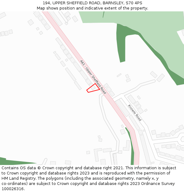 194, UPPER SHEFFIELD ROAD, BARNSLEY, S70 4PS: Location map and indicative extent of plot