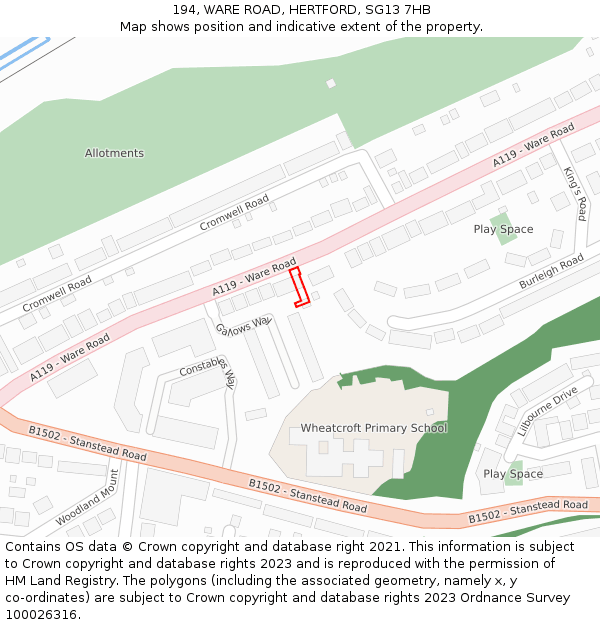 194, WARE ROAD, HERTFORD, SG13 7HB: Location map and indicative extent of plot