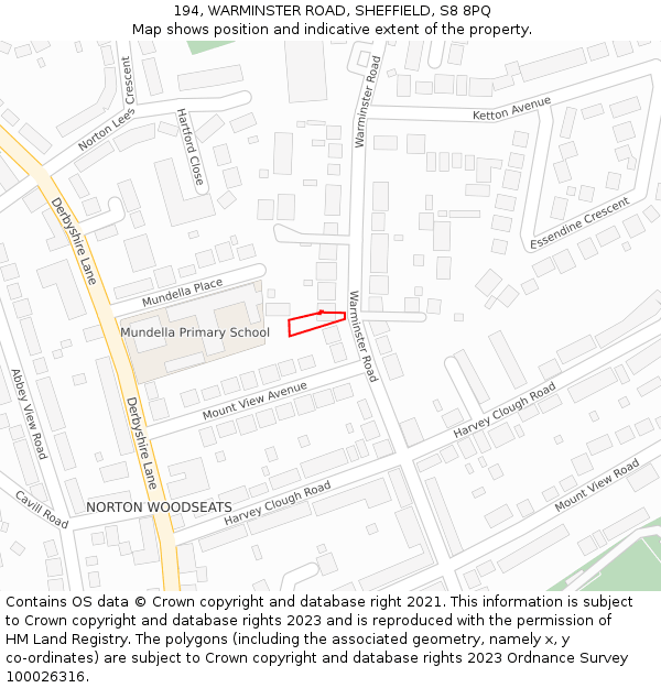 194, WARMINSTER ROAD, SHEFFIELD, S8 8PQ: Location map and indicative extent of plot