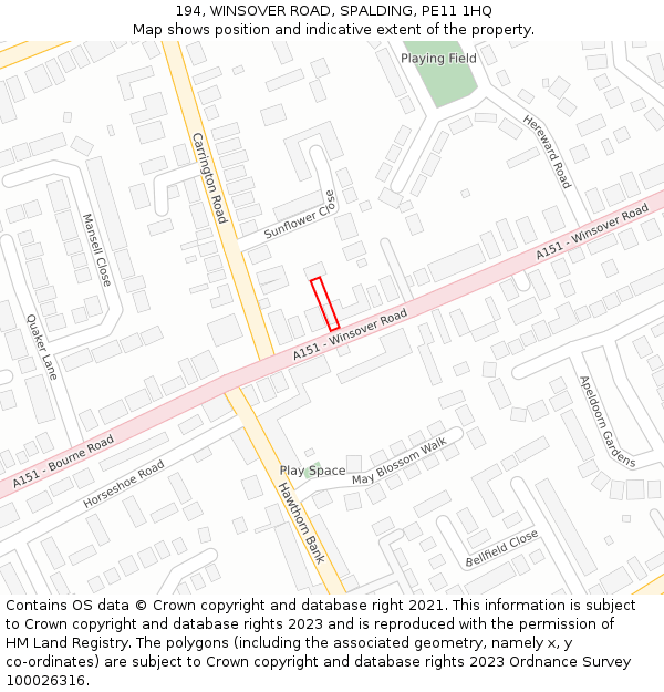 194, WINSOVER ROAD, SPALDING, PE11 1HQ: Location map and indicative extent of plot