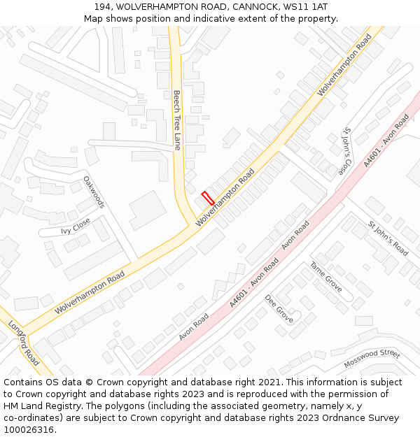 194, WOLVERHAMPTON ROAD, CANNOCK, WS11 1AT: Location map and indicative extent of plot