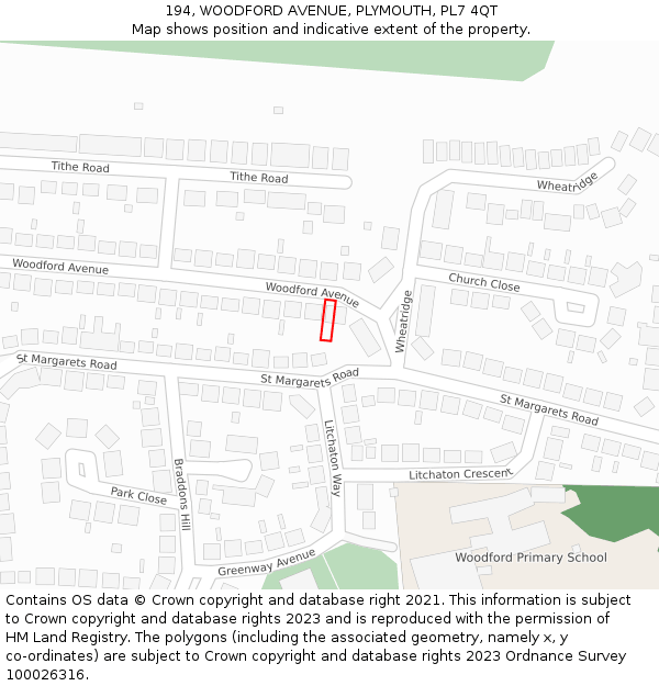 194, WOODFORD AVENUE, PLYMOUTH, PL7 4QT: Location map and indicative extent of plot