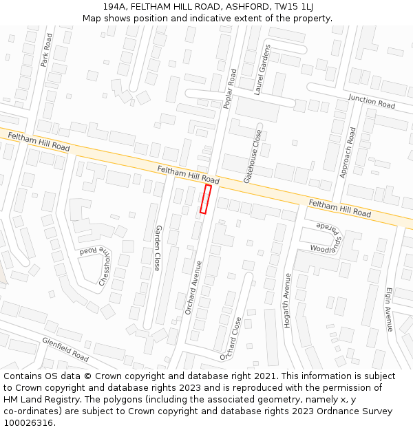 194A, FELTHAM HILL ROAD, ASHFORD, TW15 1LJ: Location map and indicative extent of plot
