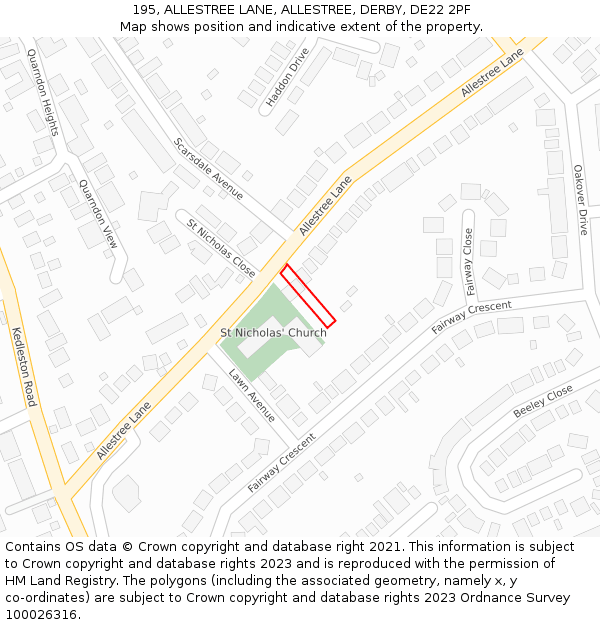 195, ALLESTREE LANE, ALLESTREE, DERBY, DE22 2PF: Location map and indicative extent of plot