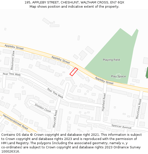 195, APPLEBY STREET, CHESHUNT, WALTHAM CROSS, EN7 6QX: Location map and indicative extent of plot