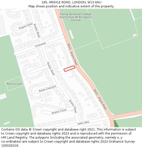 195, ARGYLE ROAD, LONDON, W13 0AU: Location map and indicative extent of plot