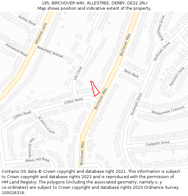 195, BIRCHOVER WAY, ALLESTREE, DERBY, DE22 2RU: Location map and indicative extent of plot