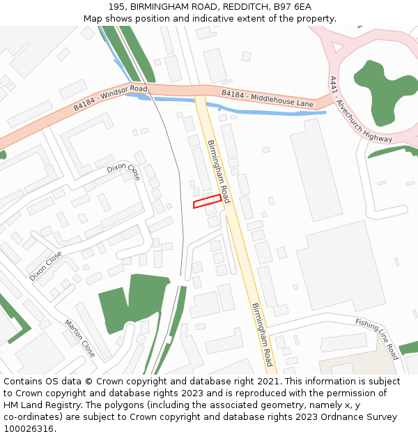 195, BIRMINGHAM ROAD, REDDITCH, B97 6EA: Location map and indicative extent of plot