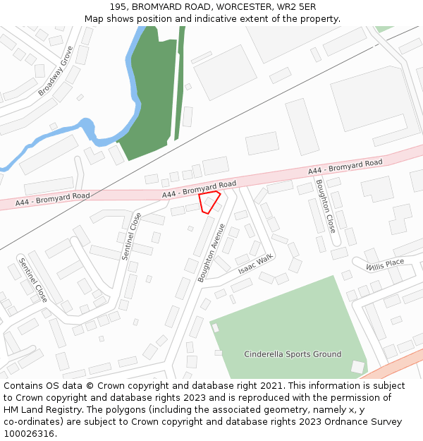 195, BROMYARD ROAD, WORCESTER, WR2 5ER: Location map and indicative extent of plot