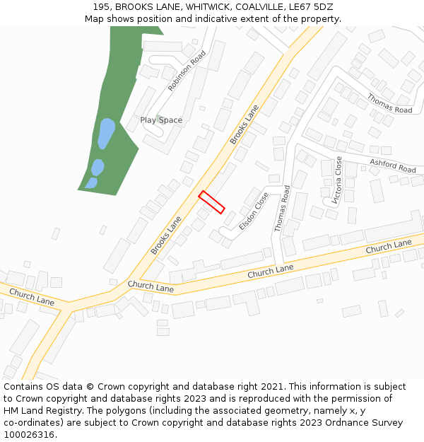 195, BROOKS LANE, WHITWICK, COALVILLE, LE67 5DZ: Location map and indicative extent of plot