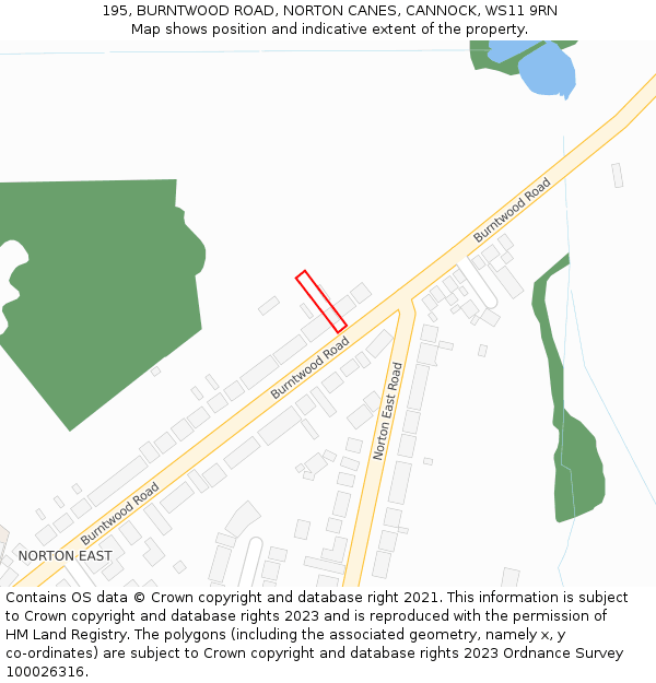 195, BURNTWOOD ROAD, NORTON CANES, CANNOCK, WS11 9RN: Location map and indicative extent of plot