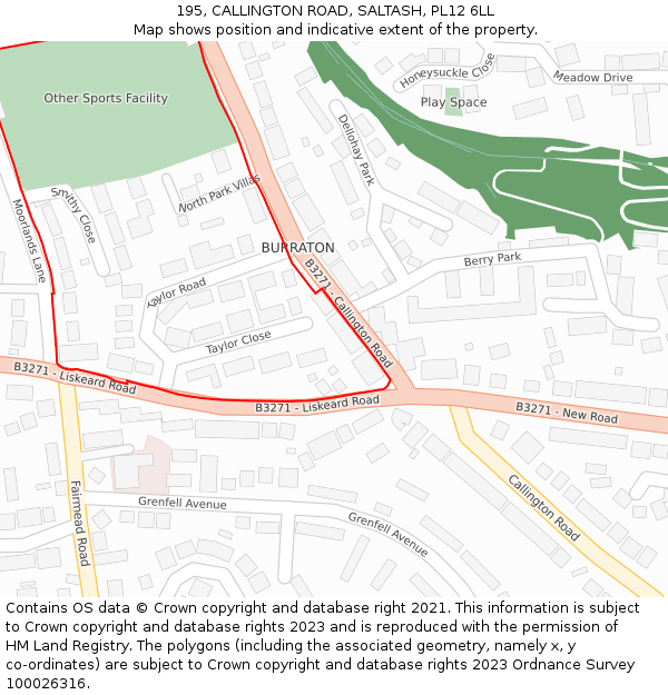 195, CALLINGTON ROAD, SALTASH, PL12 6LL: Location map and indicative extent of plot