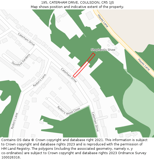 195, CATERHAM DRIVE, COULSDON, CR5 1JS: Location map and indicative extent of plot