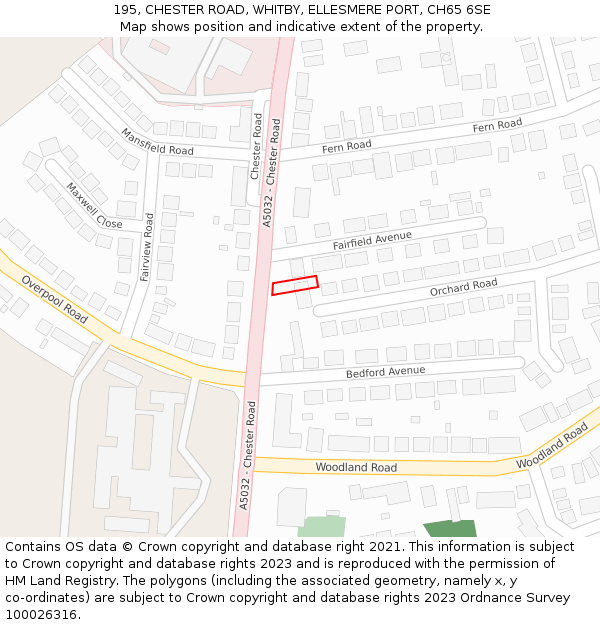 195, CHESTER ROAD, WHITBY, ELLESMERE PORT, CH65 6SE: Location map and indicative extent of plot