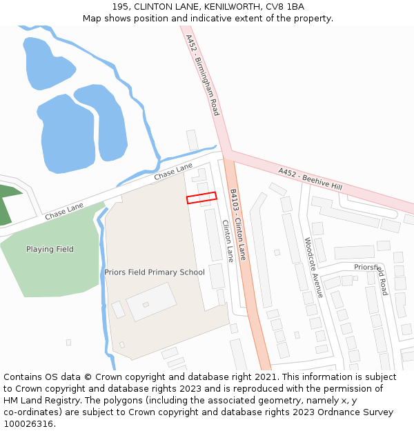 195, CLINTON LANE, KENILWORTH, CV8 1BA: Location map and indicative extent of plot