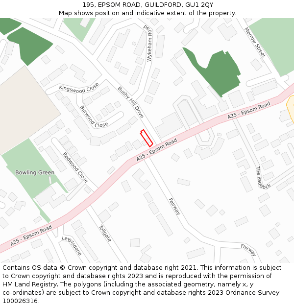 195, EPSOM ROAD, GUILDFORD, GU1 2QY: Location map and indicative extent of plot