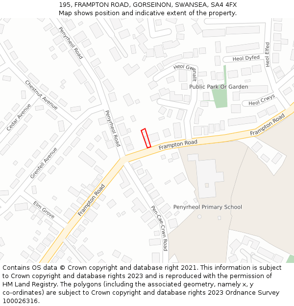 195, FRAMPTON ROAD, GORSEINON, SWANSEA, SA4 4FX: Location map and indicative extent of plot