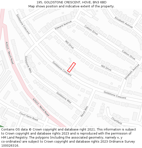 195, GOLDSTONE CRESCENT, HOVE, BN3 6BD: Location map and indicative extent of plot