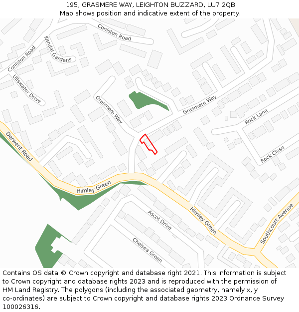 195, GRASMERE WAY, LEIGHTON BUZZARD, LU7 2QB: Location map and indicative extent of plot