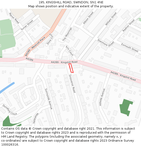 195, KINGSHILL ROAD, SWINDON, SN1 4NE: Location map and indicative extent of plot