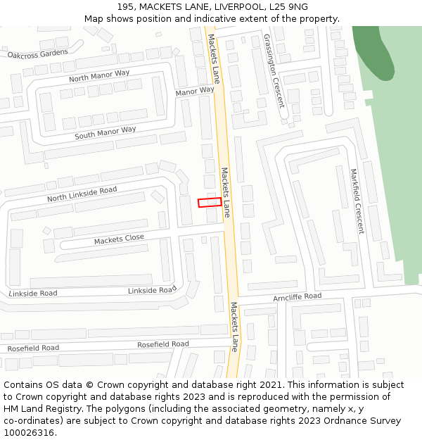 195, MACKETS LANE, LIVERPOOL, L25 9NG: Location map and indicative extent of plot