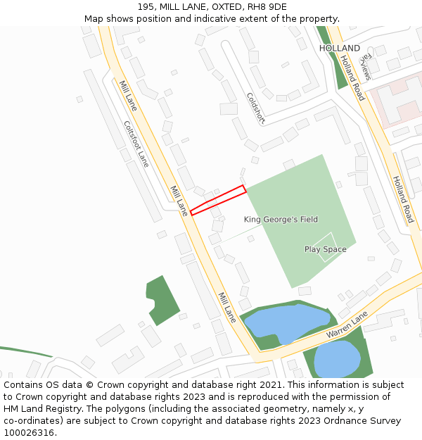 195, MILL LANE, OXTED, RH8 9DE: Location map and indicative extent of plot