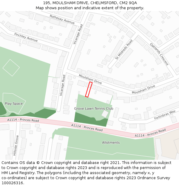 195, MOULSHAM DRIVE, CHELMSFORD, CM2 9QA: Location map and indicative extent of plot