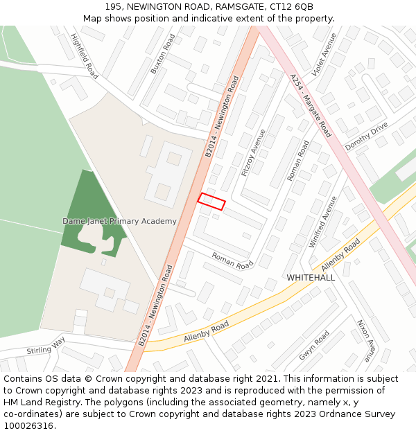 195, NEWINGTON ROAD, RAMSGATE, CT12 6QB: Location map and indicative extent of plot