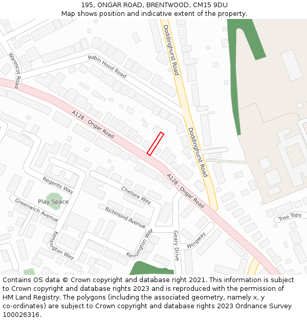 195, ONGAR ROAD, BRENTWOOD, CM15 9DU: Location map and indicative extent of plot