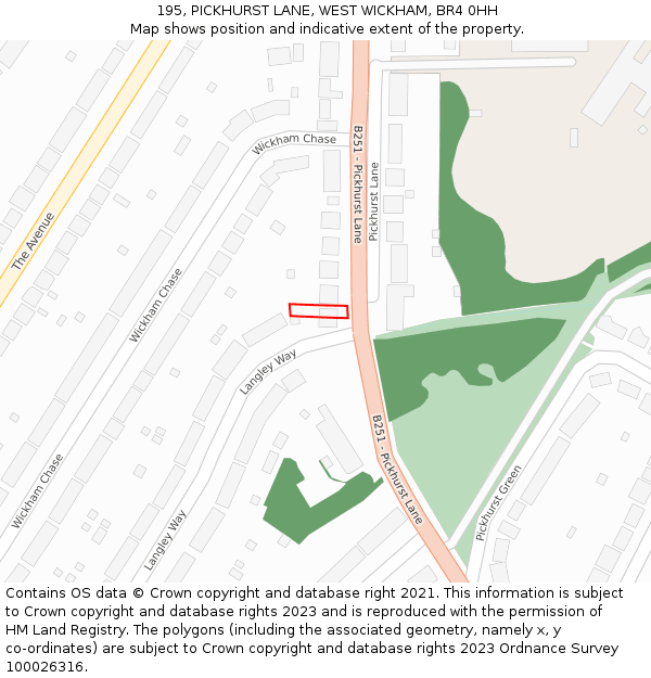 195, PICKHURST LANE, WEST WICKHAM, BR4 0HH: Location map and indicative extent of plot