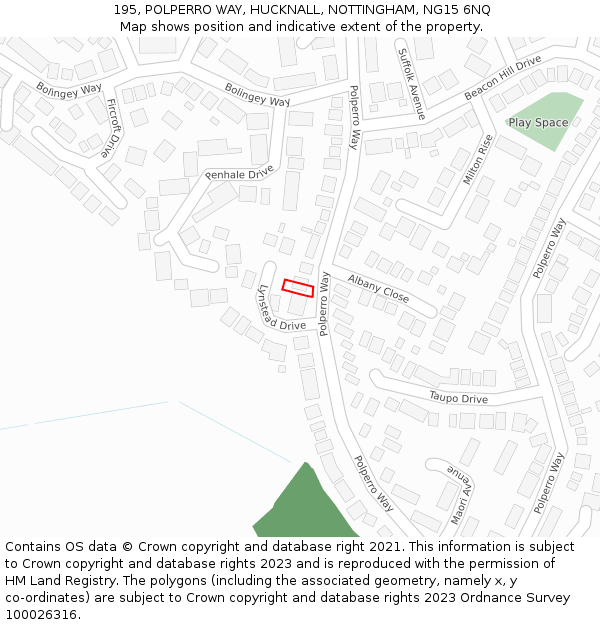 195, POLPERRO WAY, HUCKNALL, NOTTINGHAM, NG15 6NQ: Location map and indicative extent of plot