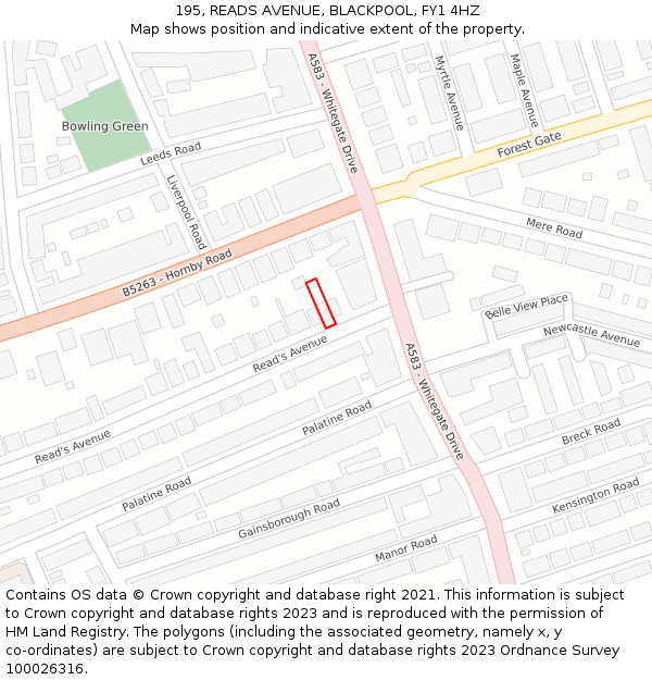 195, READS AVENUE, BLACKPOOL, FY1 4HZ: Location map and indicative extent of plot