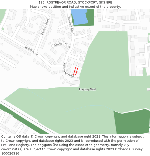 195, ROSTREVOR ROAD, STOCKPORT, SK3 8RE: Location map and indicative extent of plot