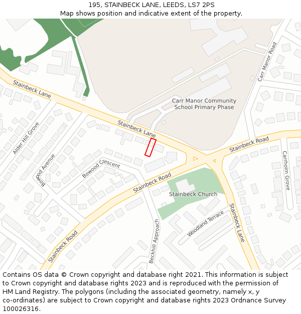 195, STAINBECK LANE, LEEDS, LS7 2PS: Location map and indicative extent of plot