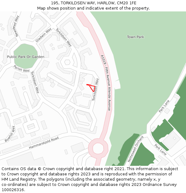 195, TORKILDSEN WAY, HARLOW, CM20 1FE: Location map and indicative extent of plot