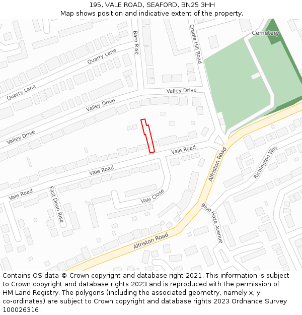 195, VALE ROAD, SEAFORD, BN25 3HH: Location map and indicative extent of plot