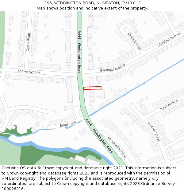 195, WEDDINGTON ROAD, NUNEATON, CV10 0HF: Location map and indicative extent of plot