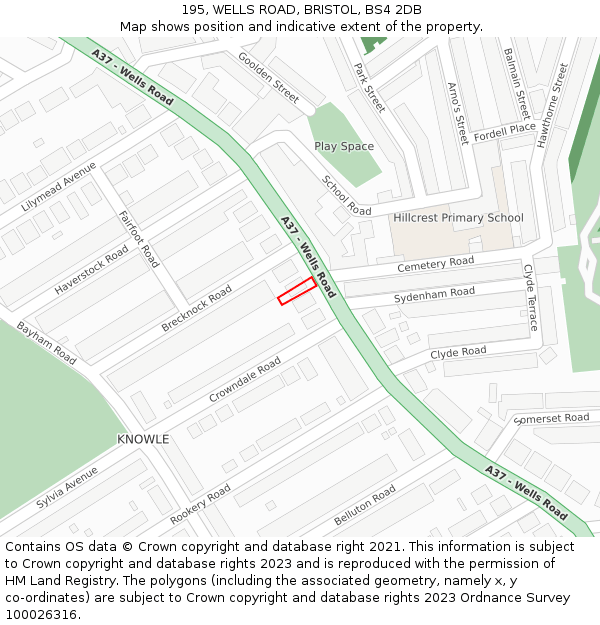 195, WELLS ROAD, BRISTOL, BS4 2DB: Location map and indicative extent of plot